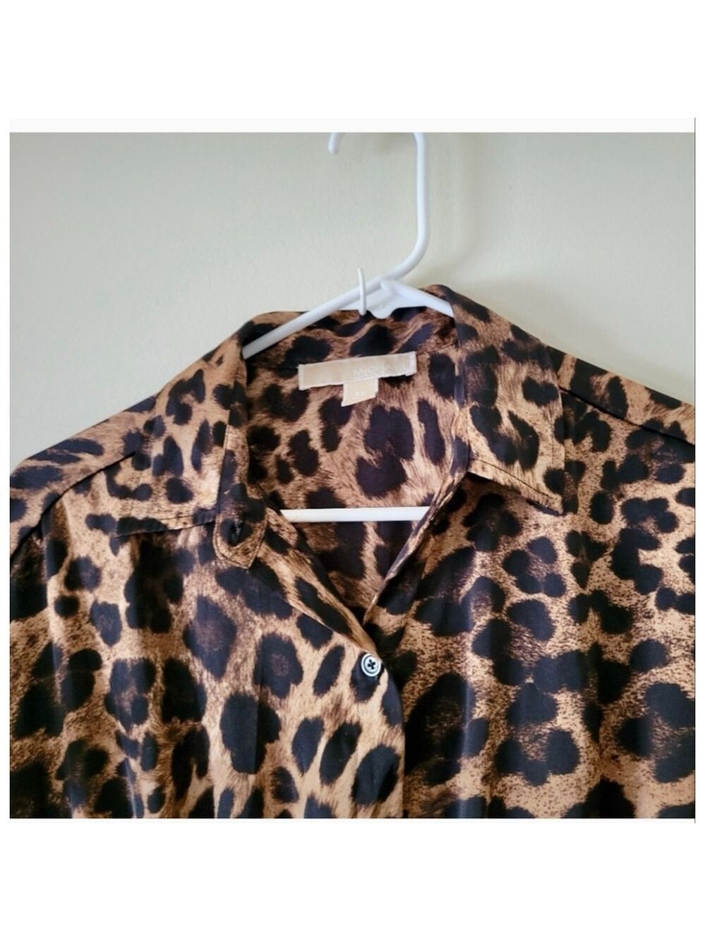 Michael Kors Leopard Print Wide Leg Jumpsuit XS Collared Button Front - Picture 5 of 13